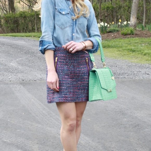 J. Crew Dresses & Skirts - J. Crew Pink and Purple Tweed Zipper Skirt